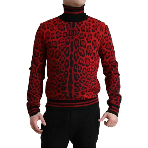 Roter Leopardenmuster Rollkragenpullover - Dolce & Gabbana - Modalova