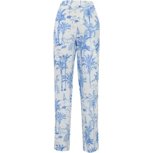 Blue Linen Palm Trousers , female, Sizes: M, S - MC2 Saint Barth - Modalova