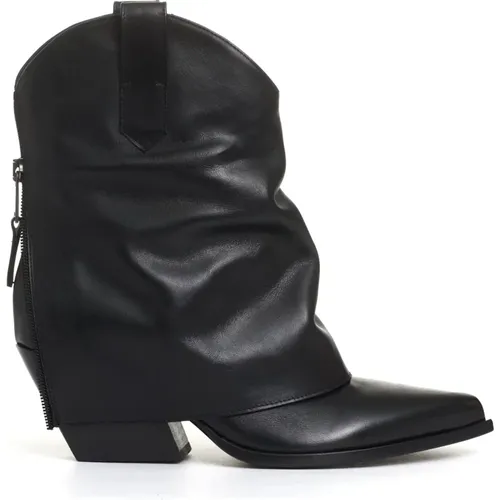 Schwarze Leder-Stiefeletten - Elena Iachi - Modalova