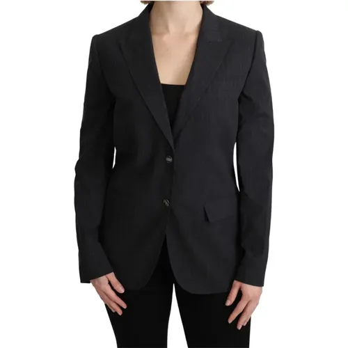 Elegant Gray Striped Cotton Blazer , female, Sizes: M - Dolce & Gabbana - Modalova