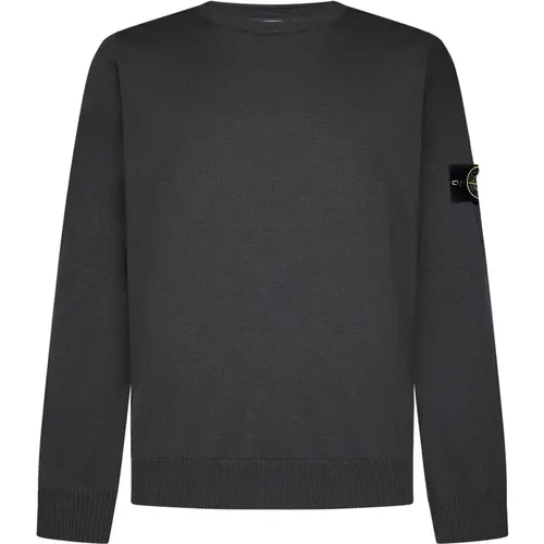 Grauer Gerippter Rundhalsausschnitt Wollpullover - Stone Island - Modalova