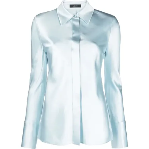 Blaue Seiden Satin Langarm Bluse , Damen, Größe: L - joseph - Modalova