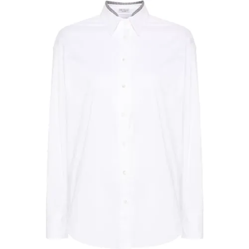 Double Collar Poplin Shirt Monille , female, Sizes: L, M, S - BRUNELLO CUCINELLI - Modalova