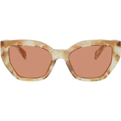 Cateye Acetate Sunglasses in Beige Tortoise , female, Sizes: 53 MM - Prada - Modalova