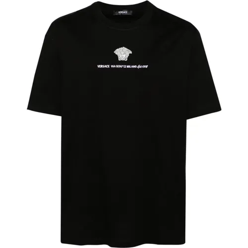 Schwarzes Baumwoll-Jersey Medusa Head T-Shirt - Versace - Modalova
