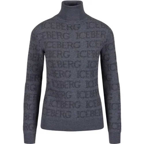 Logo Jacquard Mock-neck Pullover , Damen, Größe: M - Iceberg - Modalova