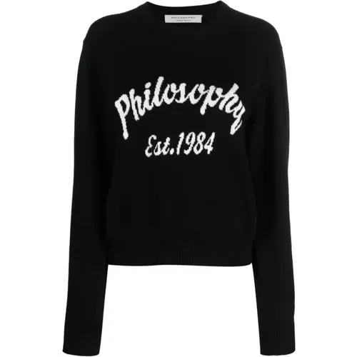 Schwarzer Strickpullover mit Logodetail - Philosophy di Lorenzo Serafini - Modalova