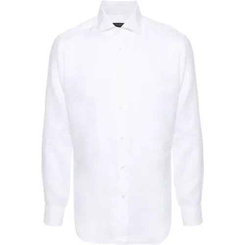 Weißes Leinenhemd mit Spreizkragen , Herren, Größe: S - Barba - Modalova