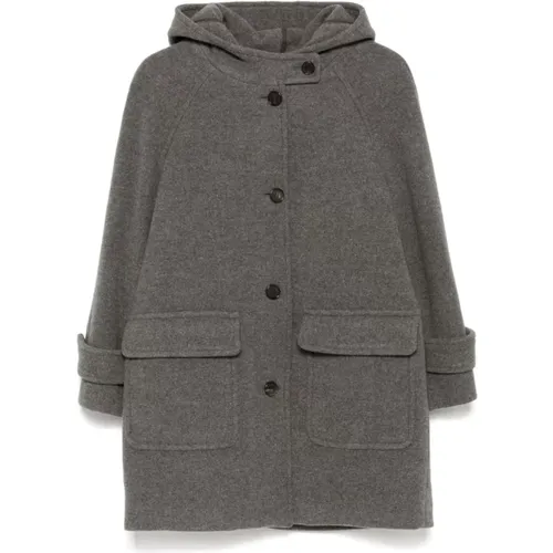 Grey Wool Blend Coat Hooded , female, Sizes: M, L - Dunst - Modalova