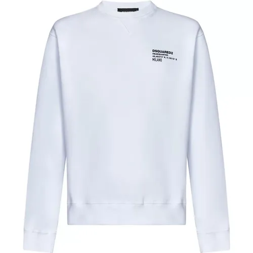 Weißer Crewneck-Sweatshirt mit Schwarzer Schrift - Dsquared2 - Modalova