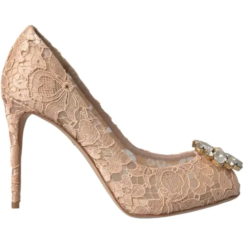 Taormina Crystal Heels Pumps Shoes , female, Sizes: 6 UK - Dolce & Gabbana - Modalova