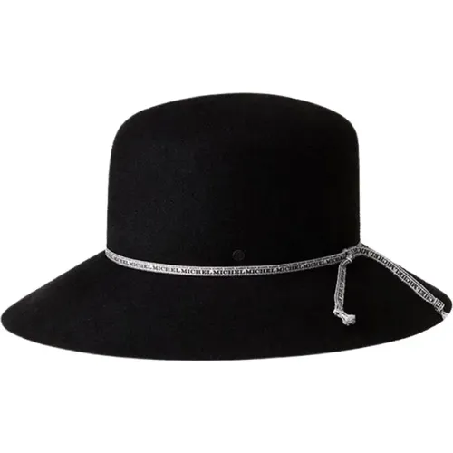 Schwarzer Hut mit weißen Stoffornamenten - Maison Michel - Modalova