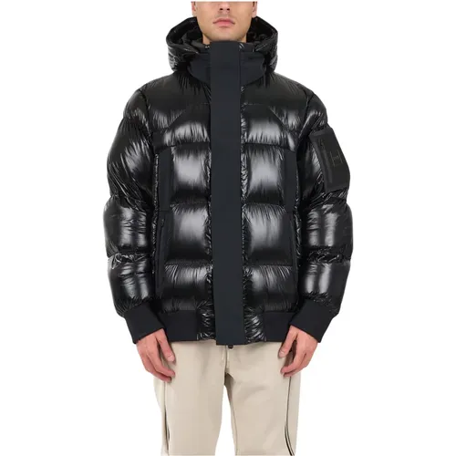 Removable hood puffer jacket with zip , male, Sizes: L, XL, M - Hugo Boss - Modalova