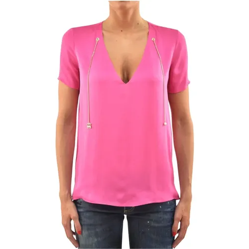 Silk Chain Pendant V-Neck T-Shirt for Women , female, Sizes: S - Dsquared2 - Modalova