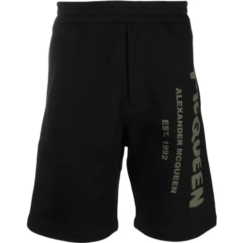 Casual Shorts,Schwarze Shorts mit Logo-Print - alexander mcqueen - Modalova