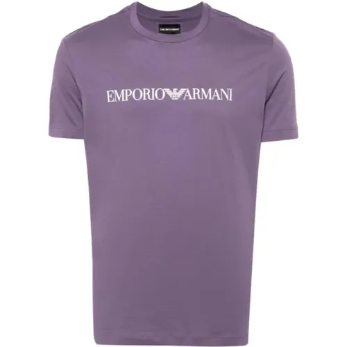 Lavendel Logo Print Rundhals T-shirt , Herren, Größe: 2XL - Armani - Modalova