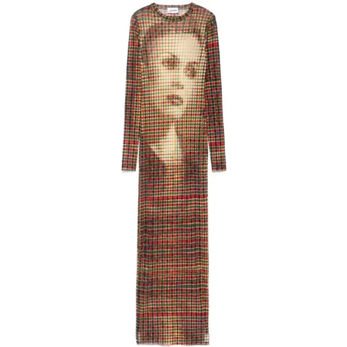 Printed Mesh Long Dress in Sepia , female, Sizes: XS, L, S - Jean Paul Gaultier - Modalova