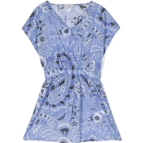 Blaues Paisley Print V-Ausschnitt Kleid - ETRO - Modalova