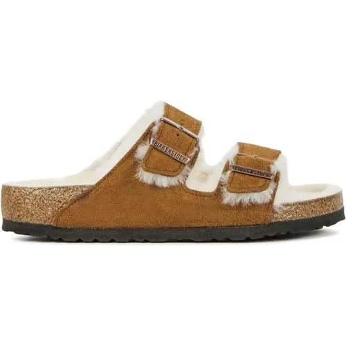 Cognac Suede Sliders , female, Sizes: 3 UK - Birkenstock - Modalova