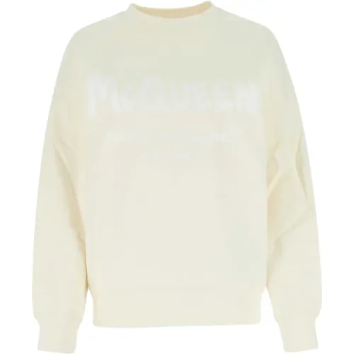 Elfenbein Baumwolle Oversize Sweatshirt , Damen, Größe: 2XS - alexander mcqueen - Modalova