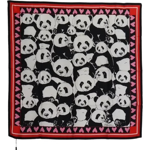 Elegant Silk Scarf with Panda Print , unisex, Sizes: ONE SIZE - Dolce & Gabbana - Modalova