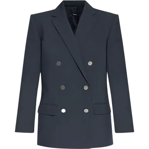 Oversized Double-Breasted Wool Blazer , Damen, Größe: 2XS - Theory - Modalova