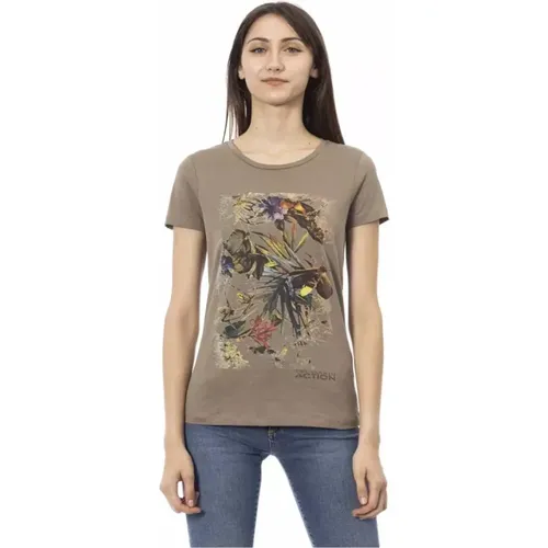 Elegantes Braunes T-Shirt mit Frontprint , Damen, Größe: M - Trussardi - Modalova