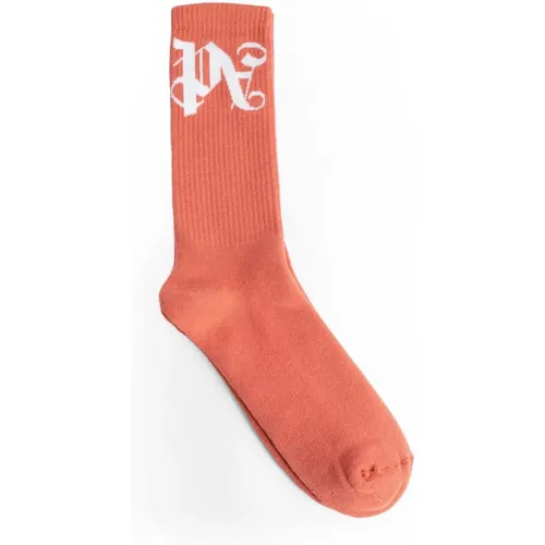 White Monogram Ribbed Socks , male, Sizes: S - Palm Angels - Modalova