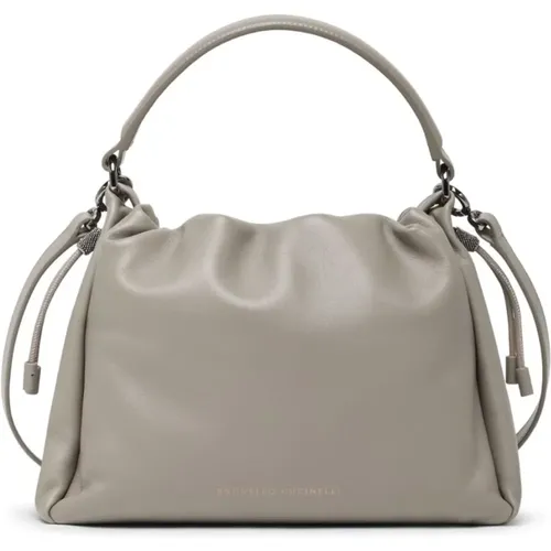 Grey Bucket Bag with Monili Chain , female, Sizes: ONE SIZE - BRUNELLO CUCINELLI - Modalova