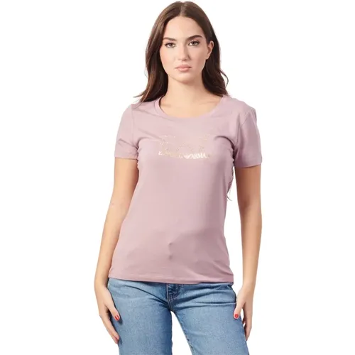 Rosa T-Shirt mit Rundhalsausschnitt , Damen, Größe: M - Emporio Armani - Modalova