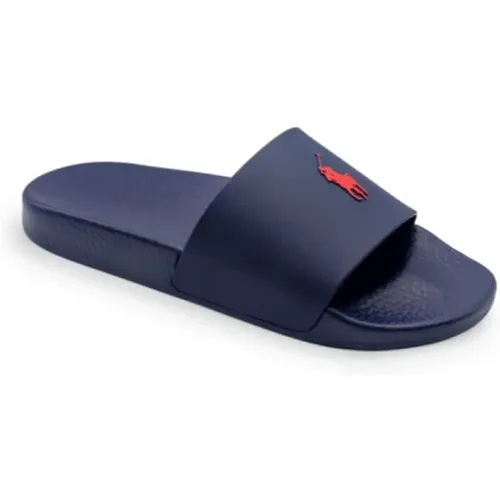 Blau und Rote Polo Slide Sandalen , Herren, Größe: 45 EU - Ralph Lauren - Modalova