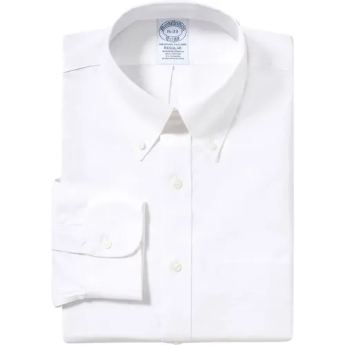 Weißes Regular Fit Non-Iron Stretch Baumwollhemd mit Button-Down-Kragen , Herren, Größe: S - Brooks Brothers - Modalova