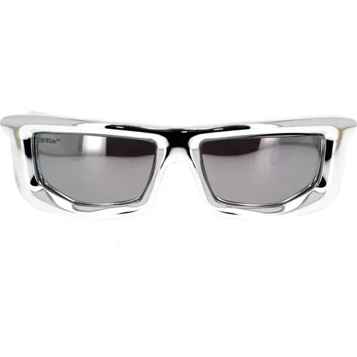 Volcanite Rectangular Sunglasses , unisex, Sizes: 58 MM - Off White - Modalova