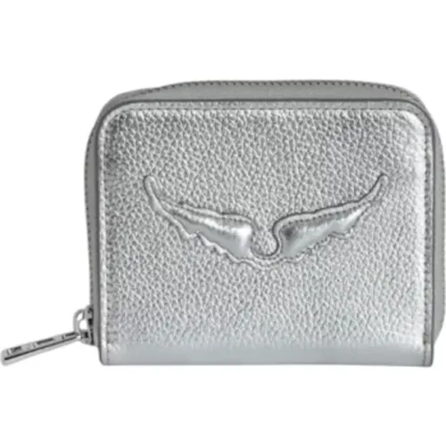 Silver Metallic Leather Mini Wallet , female, Sizes: ONE SIZE - Zadig & Voltaire - Modalova