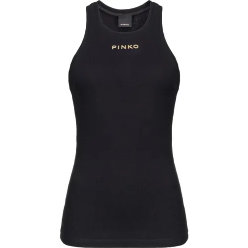 Ribbed Cotton Tank Top with Logo , female, Sizes: M - pinko - Modalova