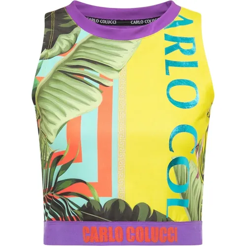 Colorful Printed Racer Top , female, Sizes: L, S, M - carlo colucci - Modalova