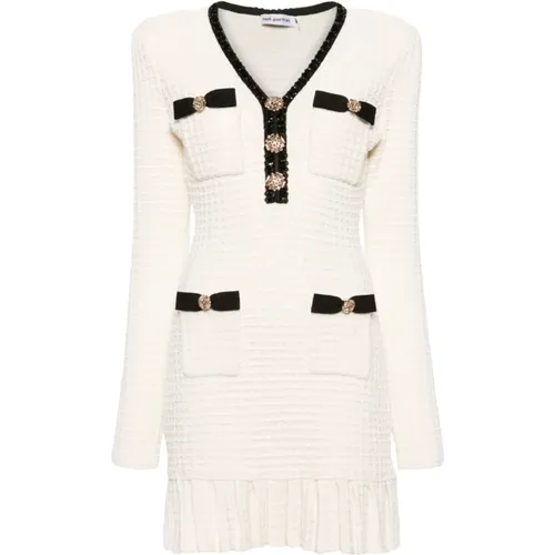 Cream Knit Dress with Pockets , female, Sizes: XS, M, S, L - Self Portrait - Modalova