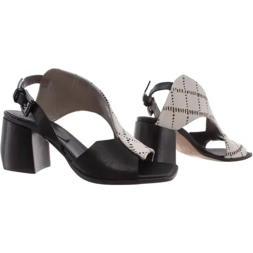 Damen Schuhe Sandalen Ferse Weiss Schwarz Leder Made In Italy Neu , Damen, Größe: 36 EU - Ixos - Modalova