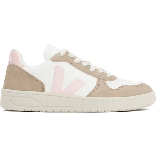 White Leather Sneakers Pink Details , female, Sizes: 4 UK - Veja - Modalova