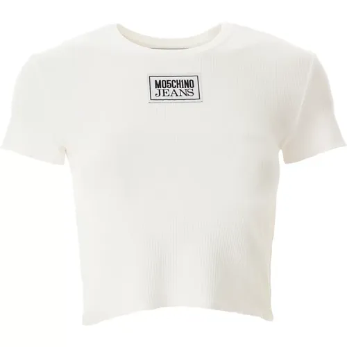 Logo Patch Cropped T-Shirt , female, Sizes: L, XL - Moschino - Modalova