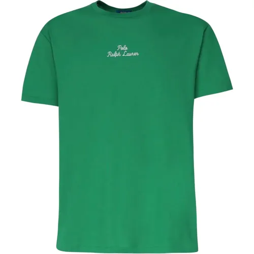Grünes Baumwoll-T-Shirt mit Logo-Stickerei , Herren, Größe: M - Polo Ralph Lauren - Modalova