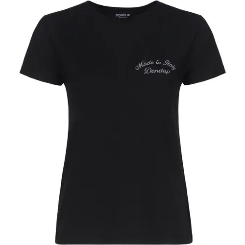 Schwarzes Baumwoll-T-Shirt Runder Kragen Kurze Ärmel , Damen, Größe: L - Dondup - Modalova