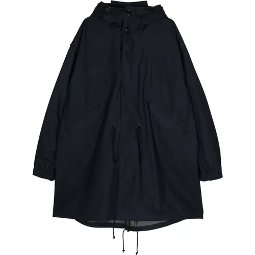 Indigo Cotton Hooded Raincoat , male, Sizes: L - Junya Watanabe - Modalova