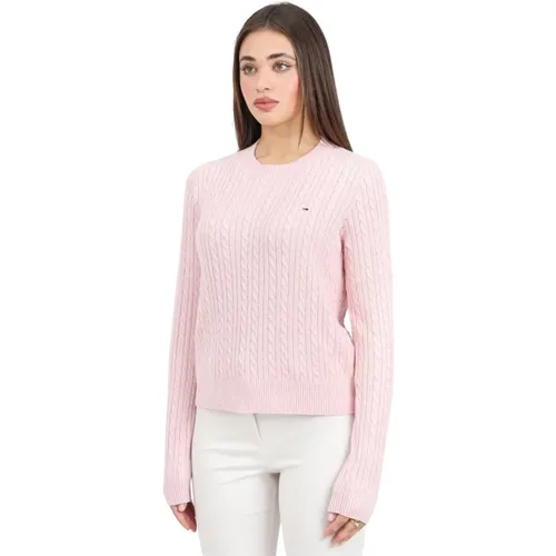 Rosa Strickpullover mit Rundhalsausschnitt - Tommy Jeans - Modalova