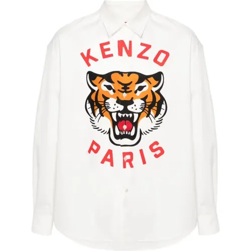 Weißes Hemd mit Tiger-Motiv , Herren, Größe: L - Kenzo - Modalova