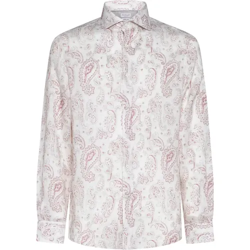 Paisley Print Linen Shirt , male, Sizes: 2XL - BRUNELLO CUCINELLI - Modalova