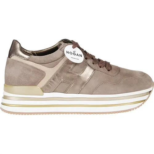 Leather Sneakers with Striped Rubber Sole , female, Sizes: 3 1/2 UK - Hogan - Modalova