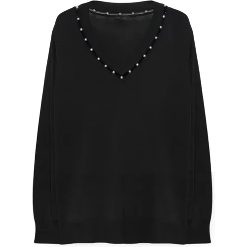 Perlenbordüre V-Ausschnitt Pullover , Damen, Größe: L - Fiorella Rubino - Modalova