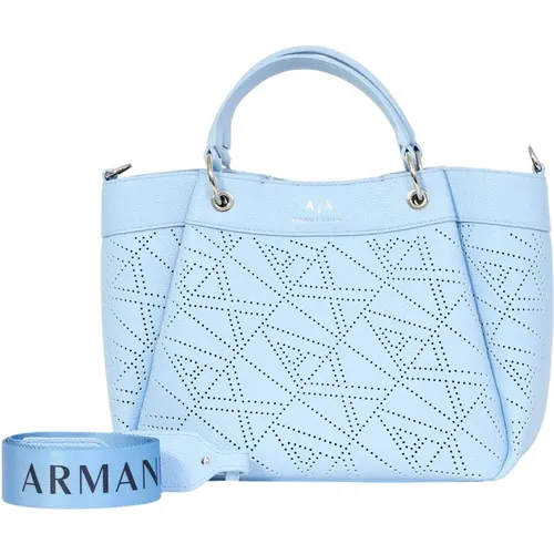 Blaue Gehämmerte Shopper Tasche , Damen, Größe: ONE Size - Armani Exchange - Modalova