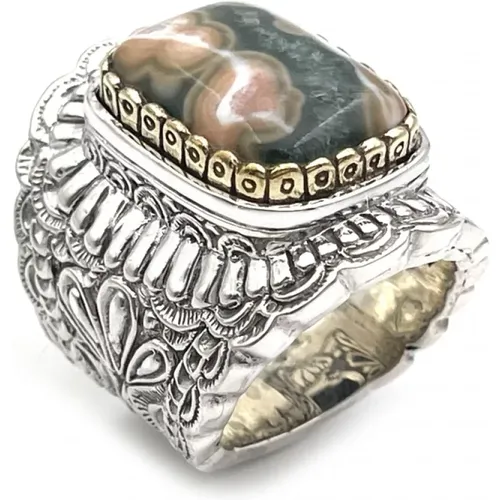 Handcrafted Ocean Jasper Silver Ring , unisex, Sizes: 58 MM - Jalan Jalan - Modalova